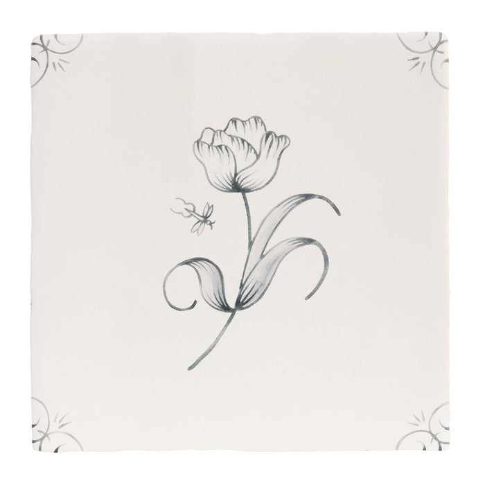 English Delft , Charcoal Tulip Grey Decorative Tiles Sale Porcelain Decorative Tiles Fired Earth