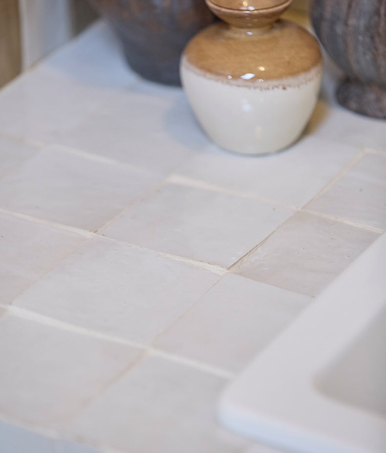 Handmade White Zellige Ceramic 10x10cm