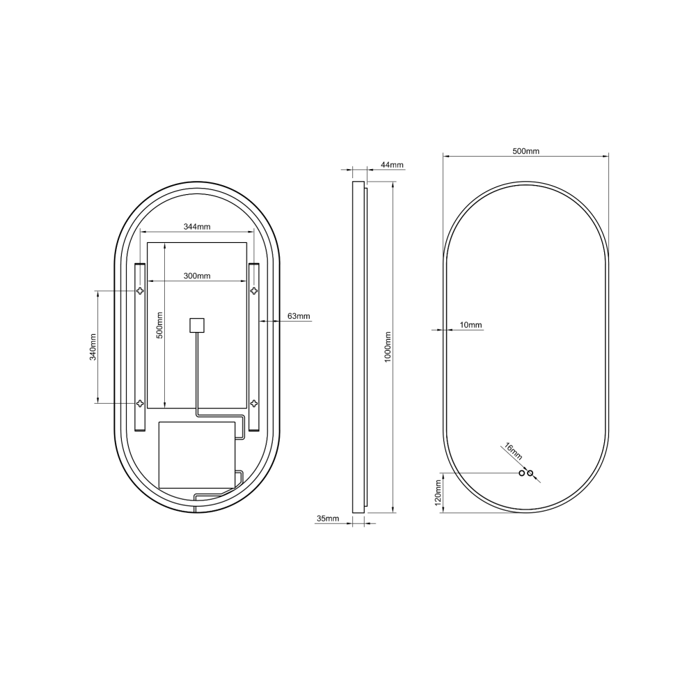Kingsley Capsule Mirror 50x100cm - Black