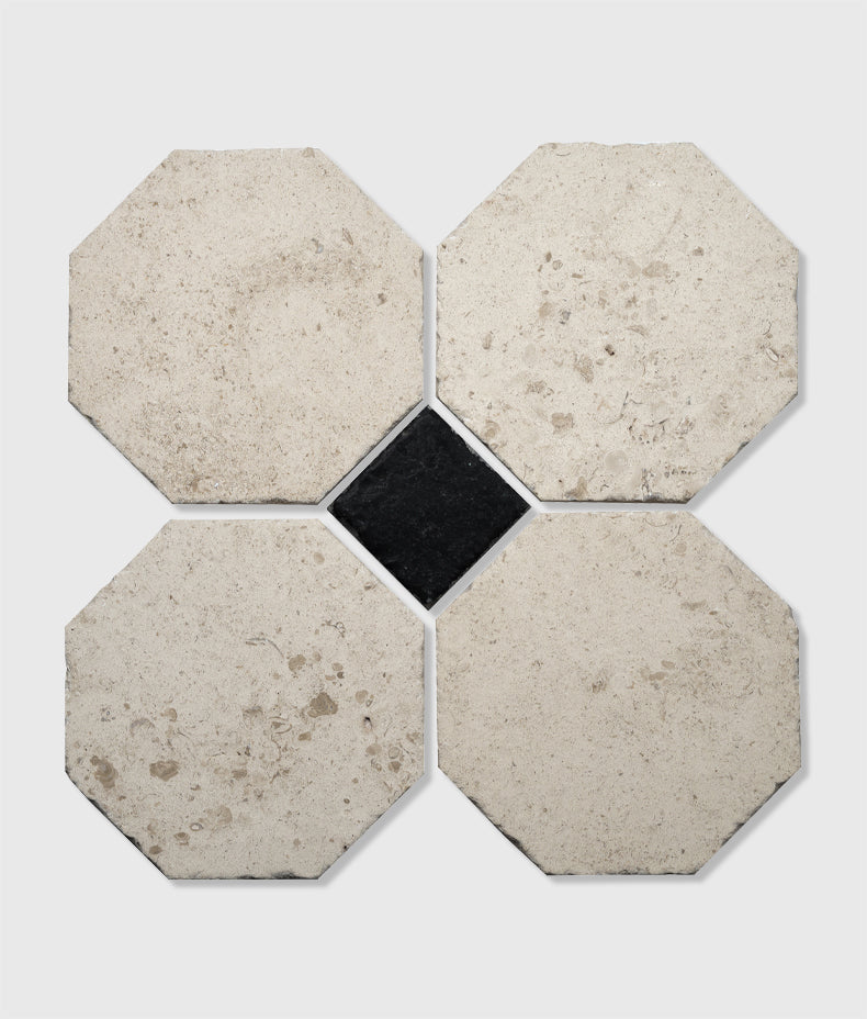 Limoges Limestone Vintaged Finish 20x20x1.5cm (tile) & 8.25x8.25x1.5cm (cabs)