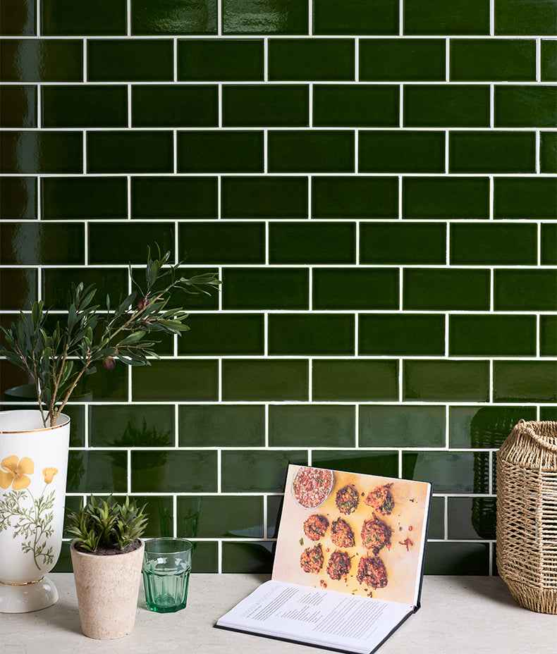 Ca Pietra Victorian Style™ Wall Ceramic Olive Green Metro Crackle Glaze 7.5x15cm
