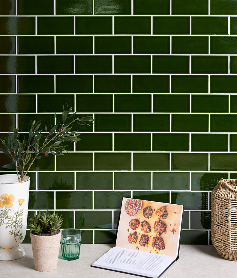 Victorian Style™ Wall Ceramic Olive Green Metro Crackle Glaze 7.5x15cm
