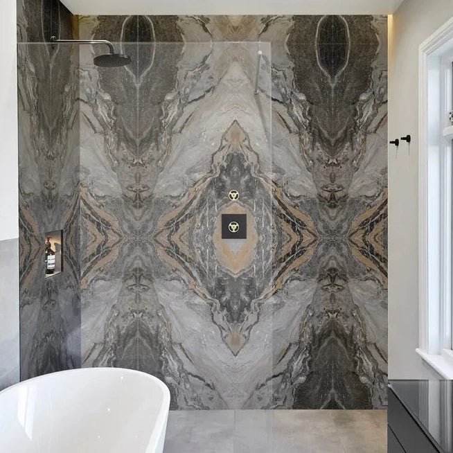 Magnifique Marble Effect, Nero, £95.00/ M2 Grey Tile Marble Effect Tiles Ca Pietra