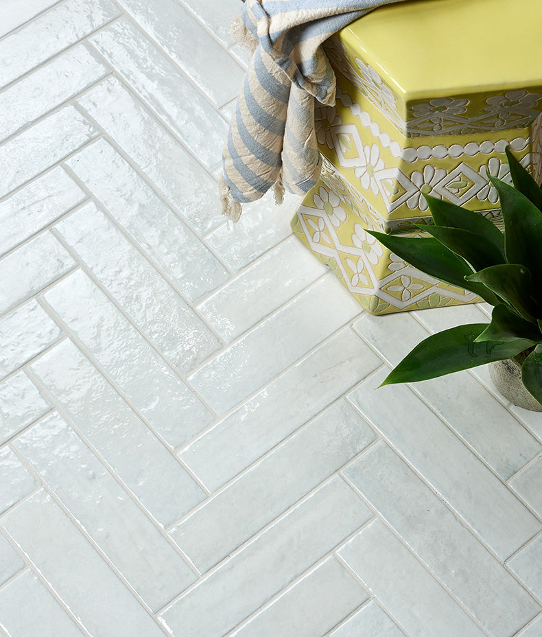 Marlborough Porcelain Parquet Cotton White Gloss 7x28cm Sample