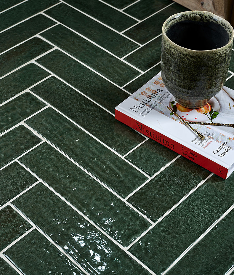 Marlborough Porcelain Parquet Forest Green Gloss 7x28cm