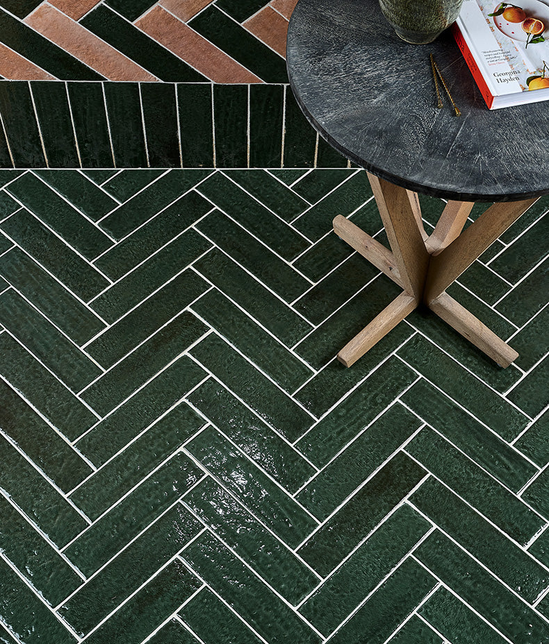 Marlborough Porcelain Parquet Forest Green Gloss 7x28cm Sample