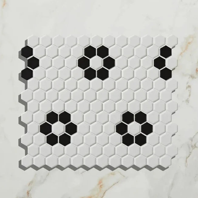 Mono Hex, Daisy, £149.96/M2 Black Tile Mosaic Tiles Ca Pietra