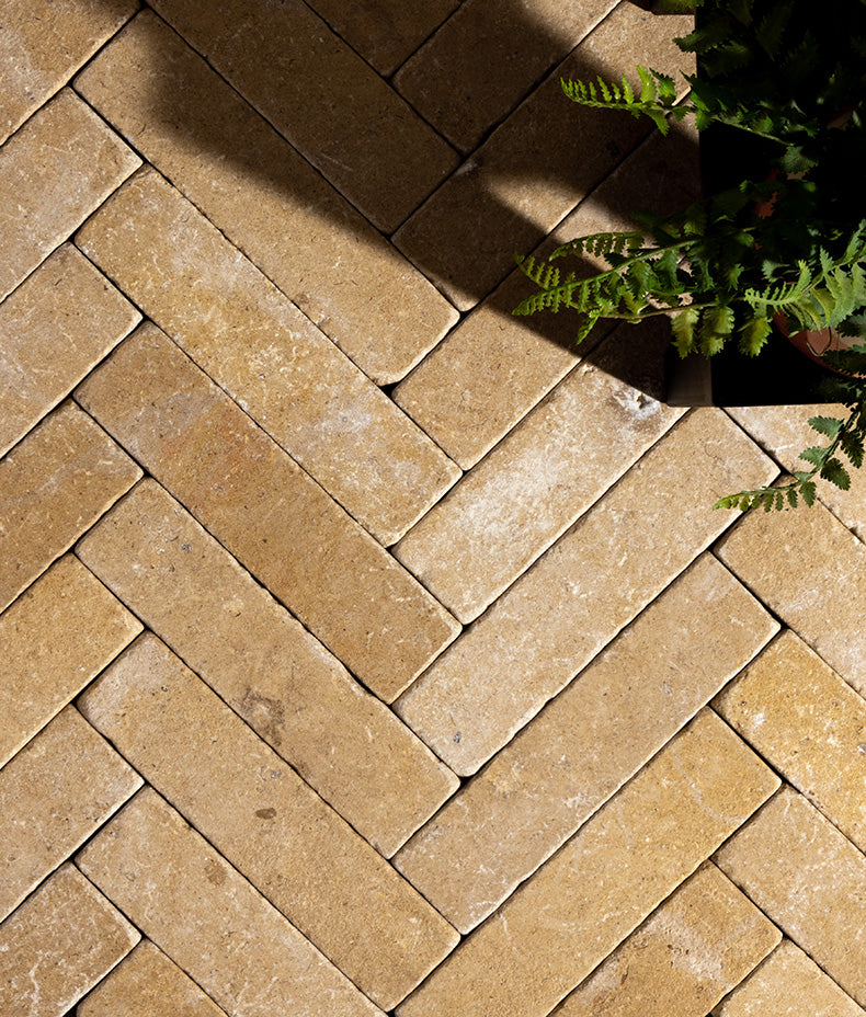 Buscot Limestone Parquet Tumbled & Etched Finish 7.5x30cm Sample