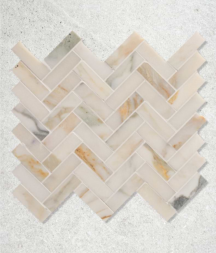 Palazzo Oro Honed Herringbone Mosaic Marble 31.5cm