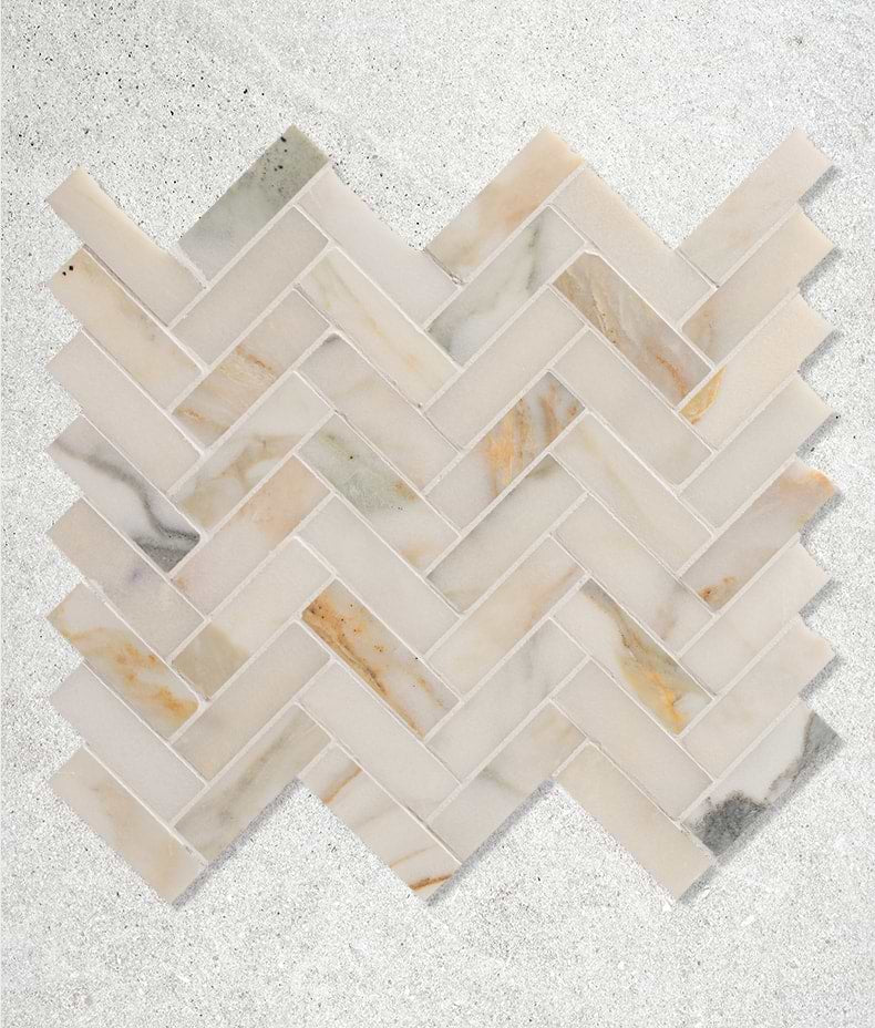 Palazzo Oro Honed Herringbone Mosaic Marble 31.5cm Sample
