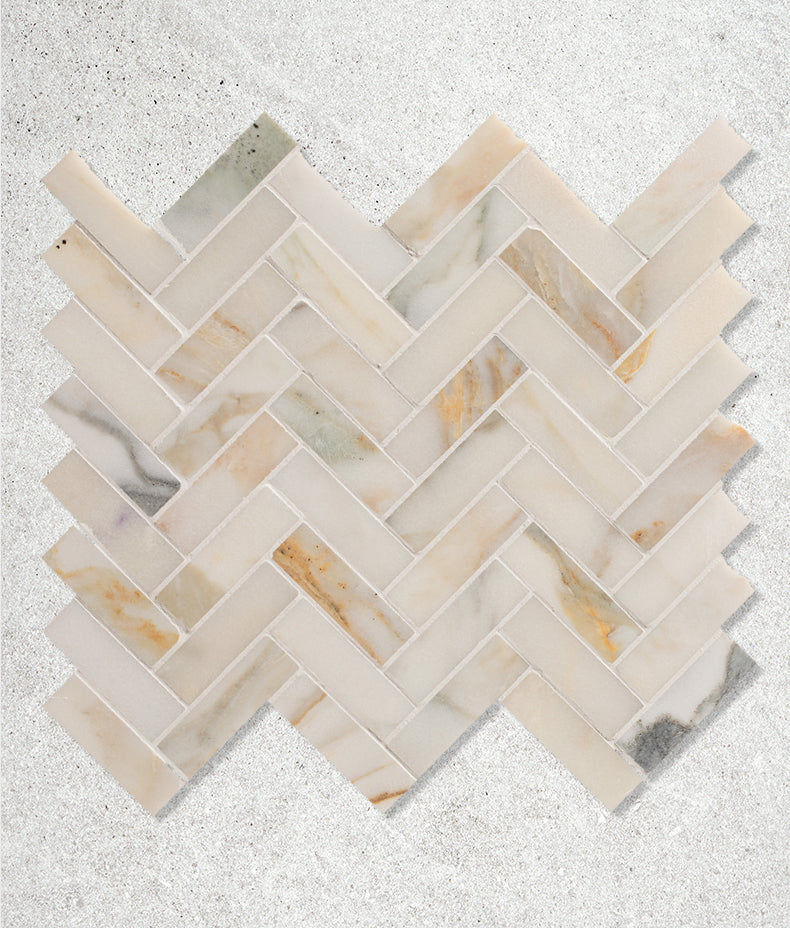 Palazzo Oro Honed Herringbone Mosaic Marble 31.5cm Sample