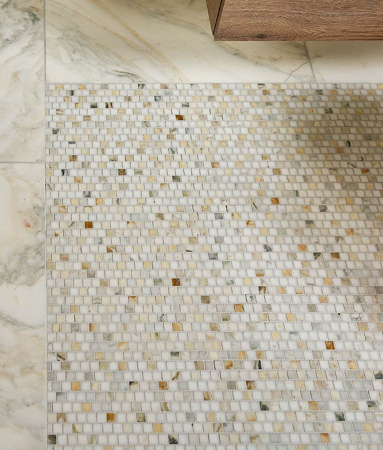 Palazzo Oro Honed Brick Bond Square Mosaic Marble 30x30cm Sample