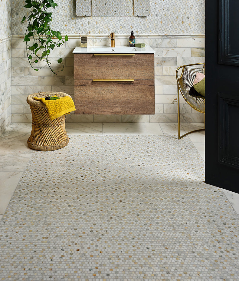 Palazzo Oro Honed Brick Bond Square Mosaic Marble 30x30cm