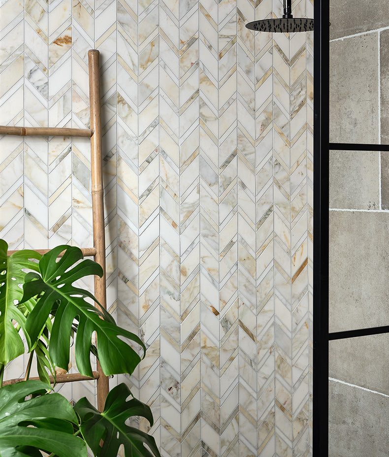 Palazzo Oro Honed Chevron Mosaic Marble 28cm