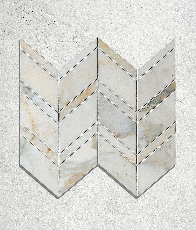 Palazzo Oro Honed Chevron Mosaic Marble 28cm