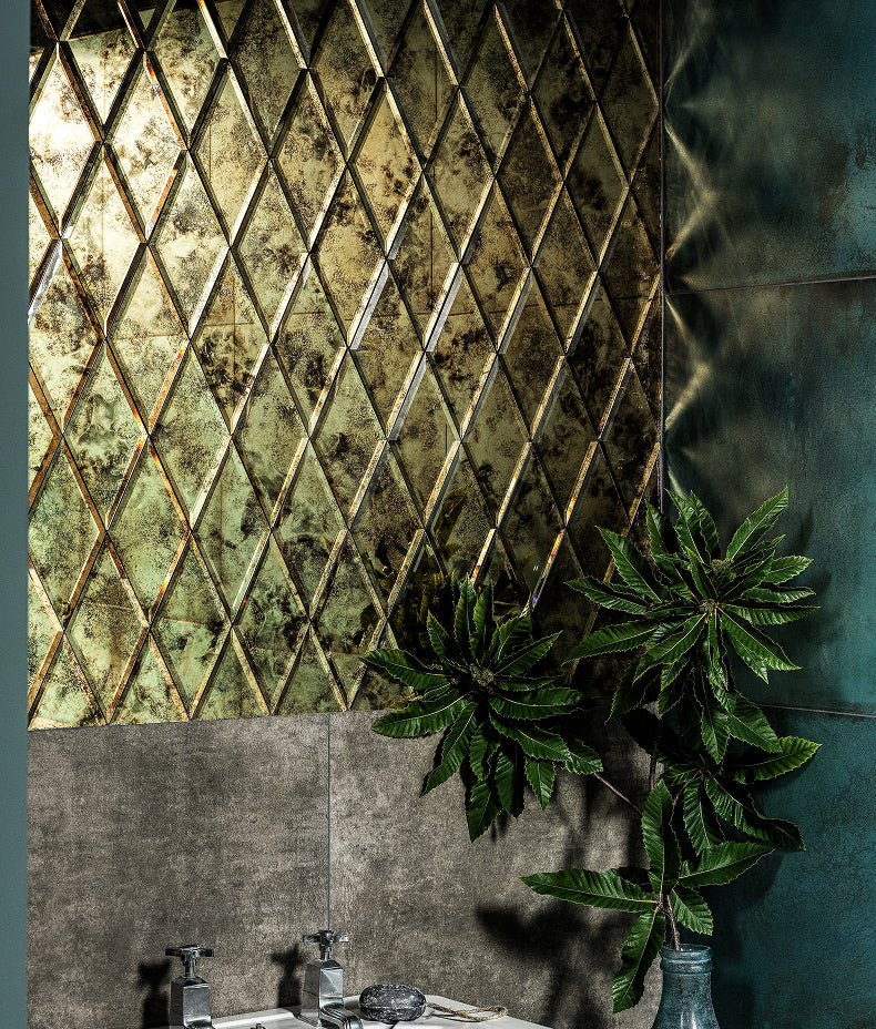 Rococo Glass Mirror Diamond Brass 12.5x25cm Sample