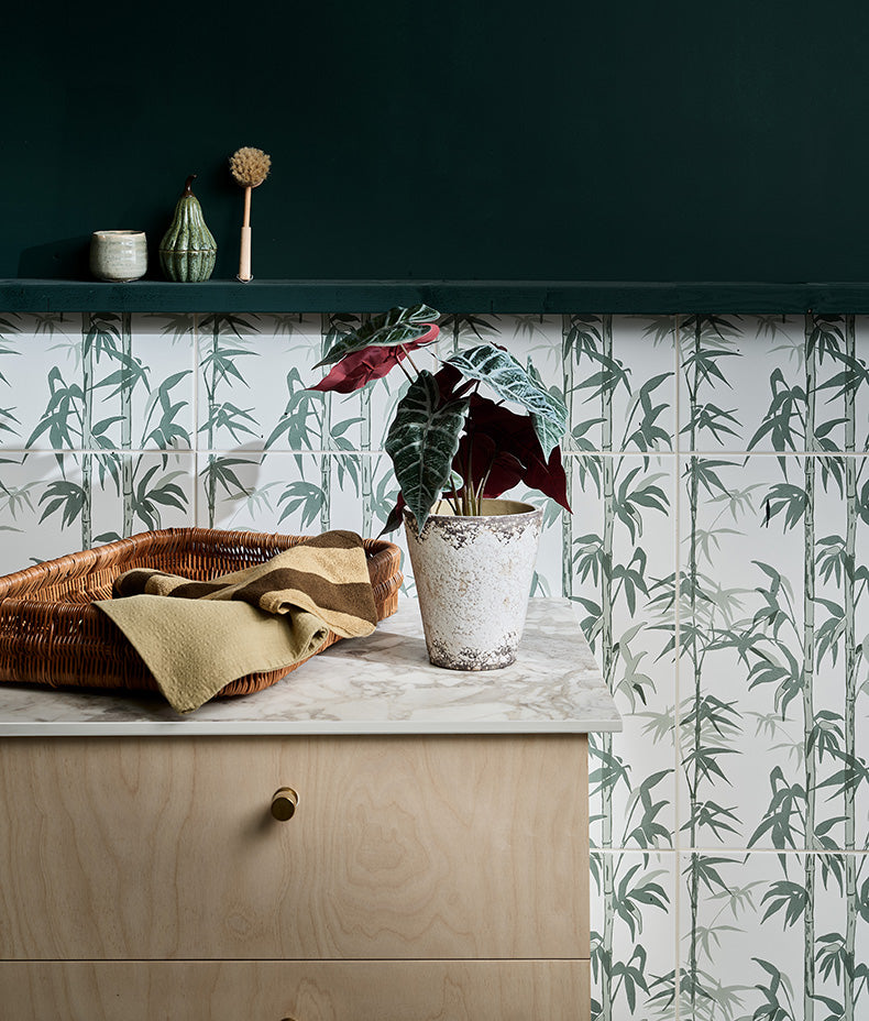 Silk Screen Ceramic Lantau Bamboo Smoke Green 33.3x55cm