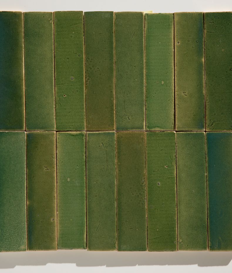 Stone Glaze Ceramic British Green Gloss Brick 5x20cm Sample