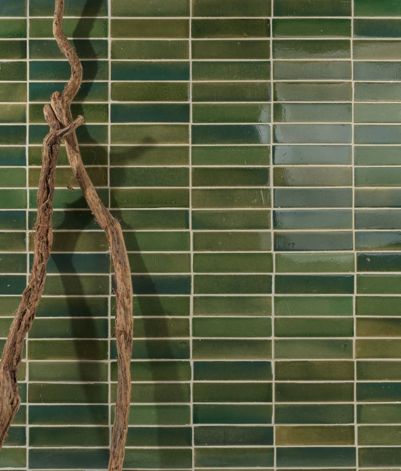 Stone Glaze Ceramic British Green Gloss Brick 5x20cm Sample