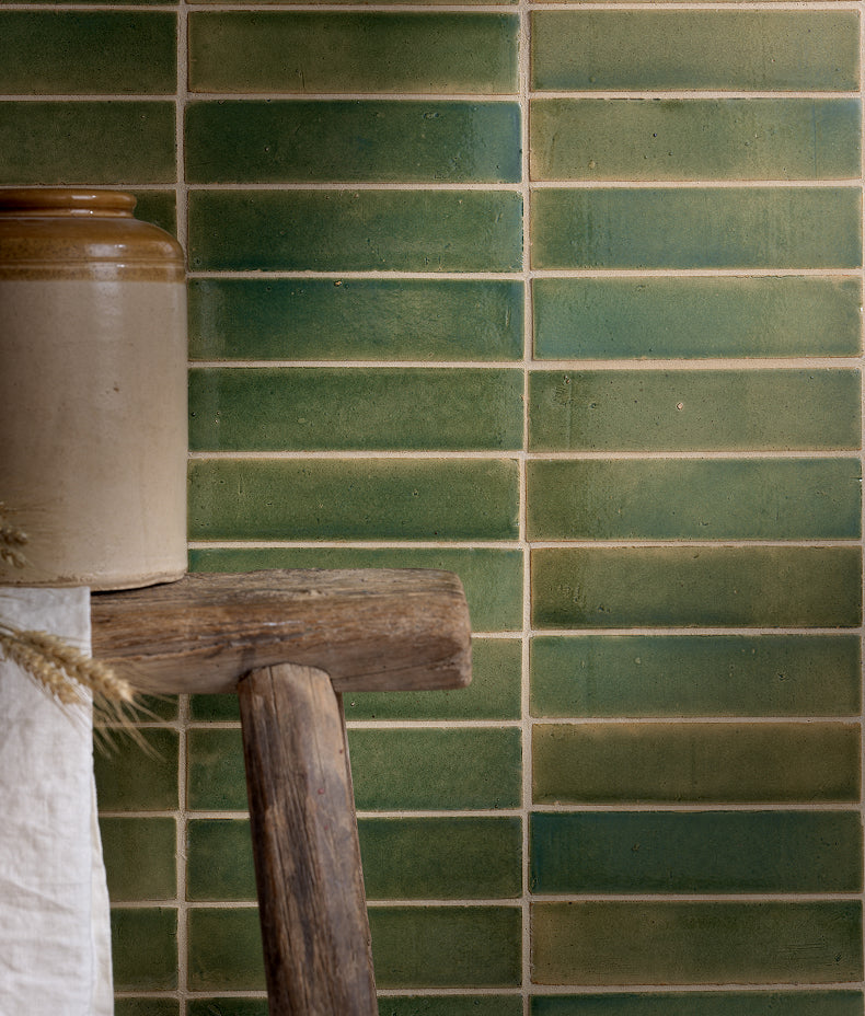 Stone Glaze Ceramic Olive Leaf Gloss Brick 5x20cm