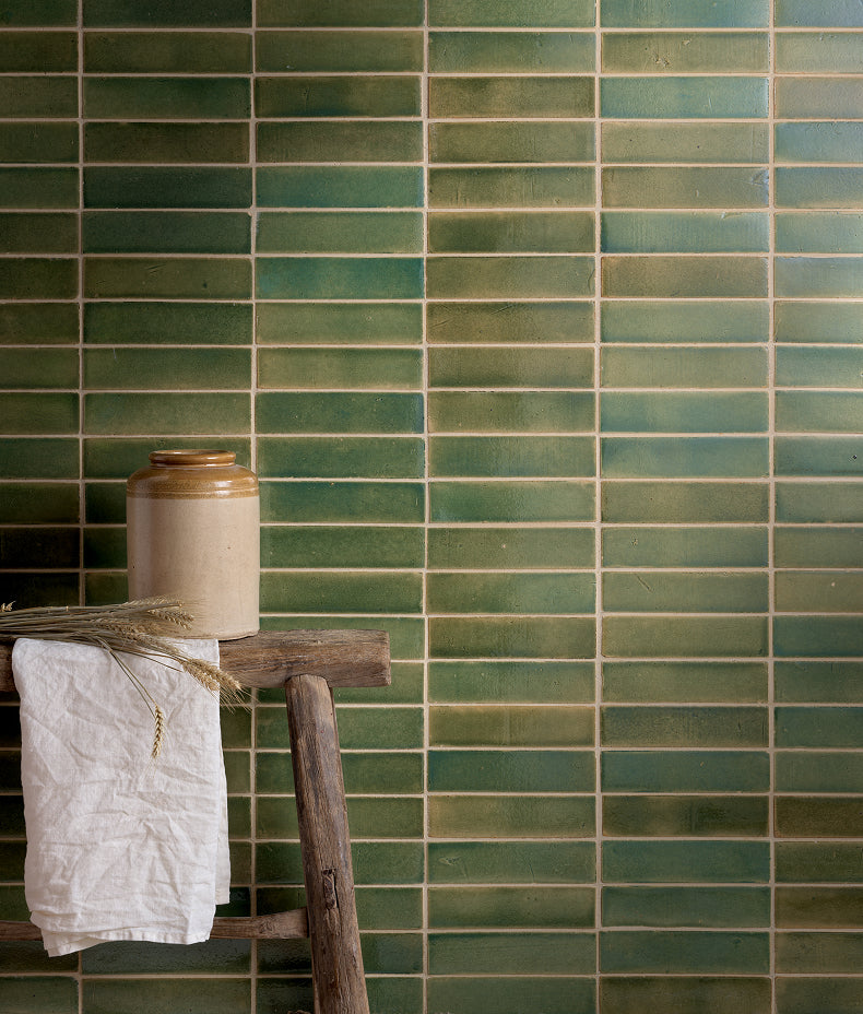 Stone Glaze Ceramic Olive Leaf Gloss Brick 5x20cm Sample