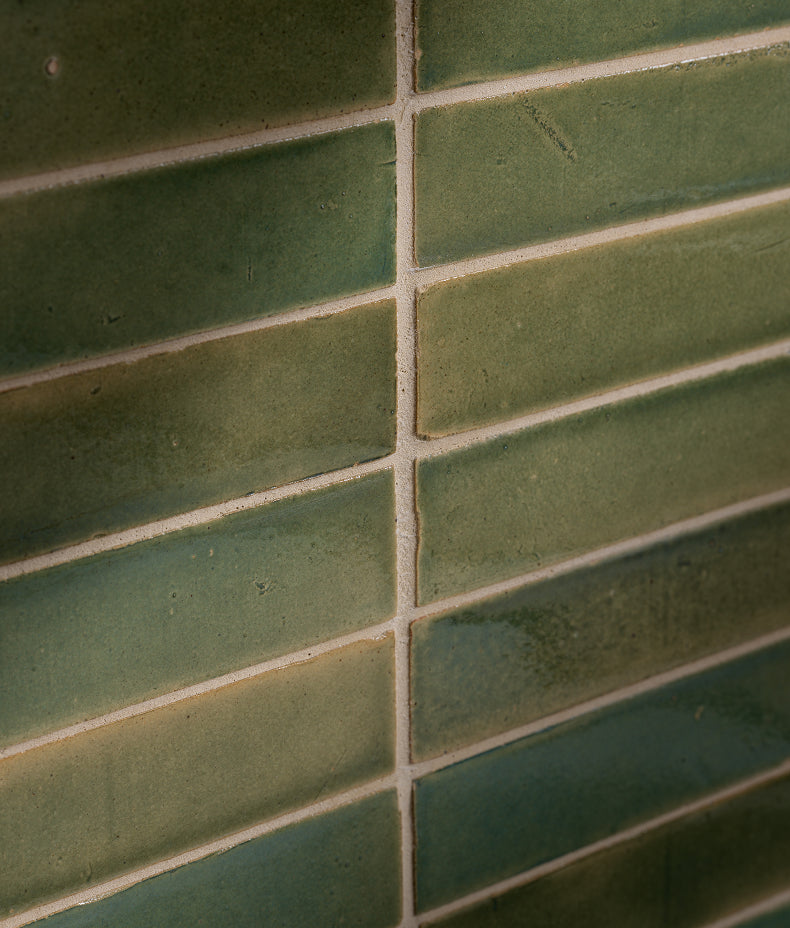 Stone Glaze Ceramic Olive Leaf Gloss Brick 5x20cm Sample