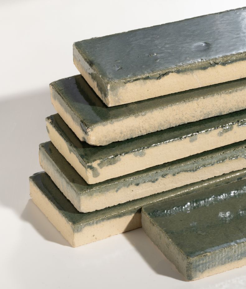 Stone Glaze Ceramic Petrol Green Gloss Brick 5x20cm Sample