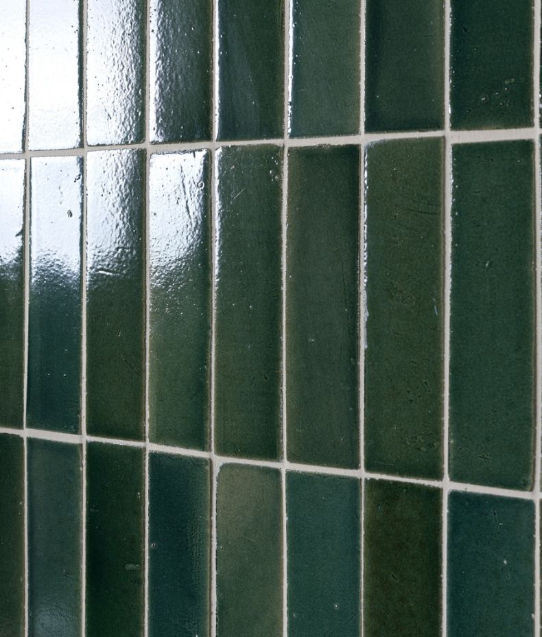 Stone Glaze Ceramic Petrol Green Gloss Brick 5x20cm Sample