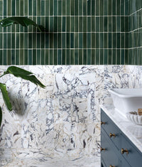 Stone Glaze Ceramic Petrol Green Gloss Brick 5x20cm Sample