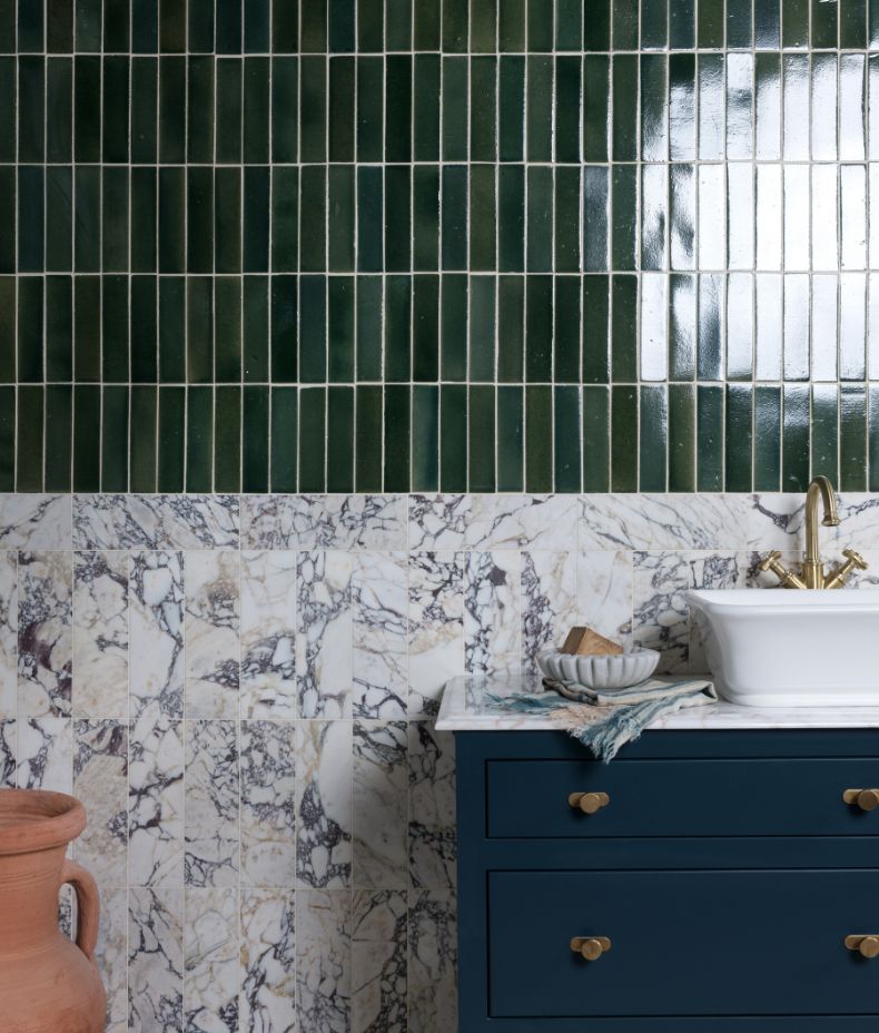 Stone Glaze Ceramic Petrol Green Gloss Brick 5x20cm Sample