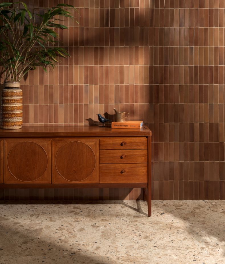 Stone Glaze Ceramic Tan Gloss Brick 5x20cm Sample