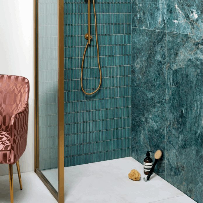 Bamboo Decorative Mosaic, Verdigris, £16.25 per sheet Green Tile Mosaic Tiles Porcelain Decorative Tiles Ca Pietra