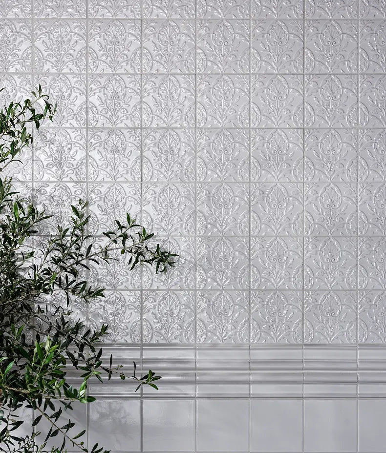 Victorian Style™ Wall Ceramic Hampton Court Vines Cotton White Gloss 15x15cm Sample