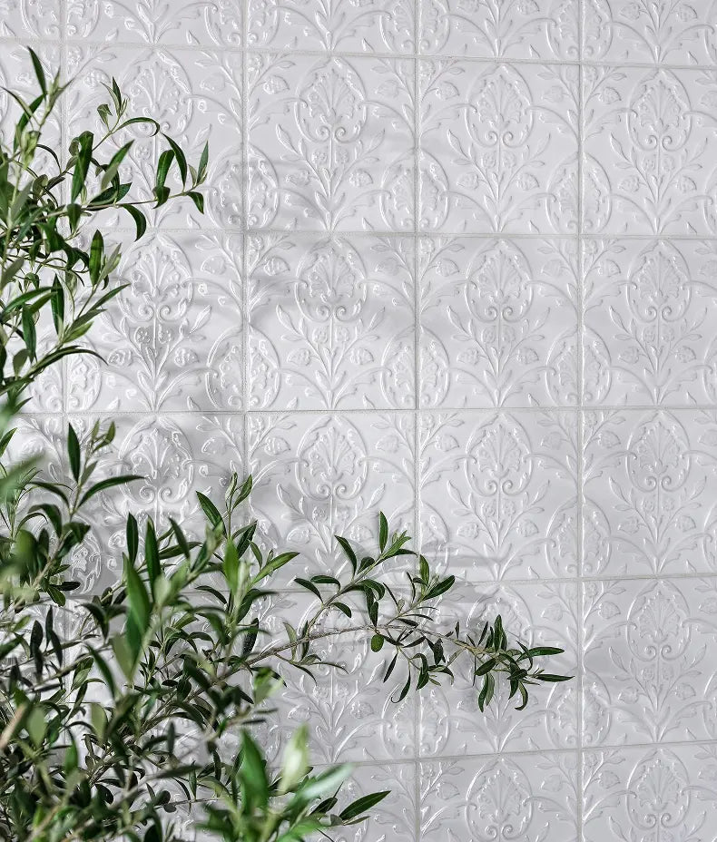 Victorian Style™ Wall Ceramic Hampton Court Vines Cotton White Gloss 15x15cm Sample