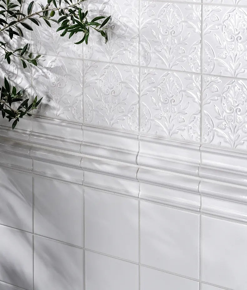 Victorian Style™ Wall Ceramic Hampton Court Vines Cotton White Gloss 15x15cm Sample