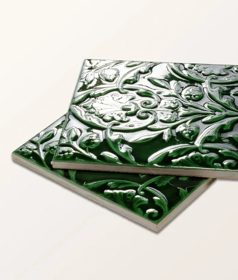 Victorian Style™ Wall Ceramic Hampton Court Vines Olive Green Gloss 15x15cm