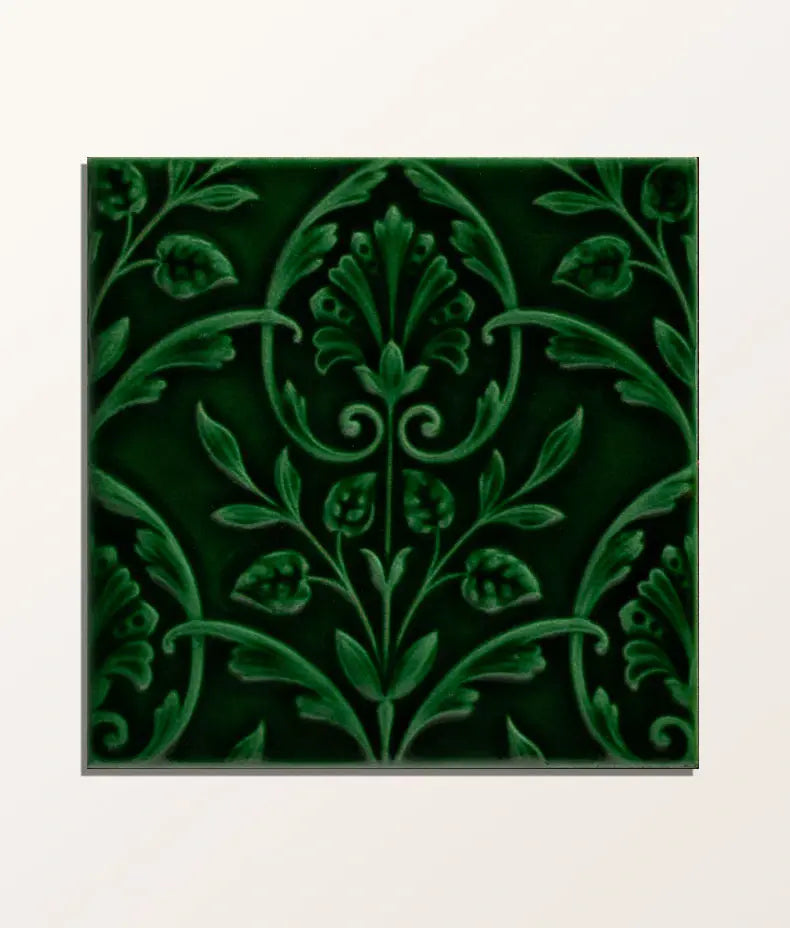 Victorian Style™ Wall Ceramic Hampton Court Vines Olive Green Gloss 15x15cm Sample