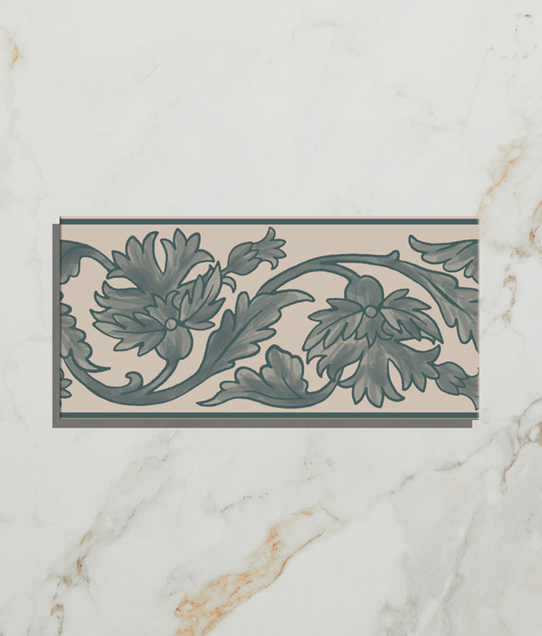 Victorian Style™ Wall Ceramic Decor Carnation Border Blue 7.5x15cm