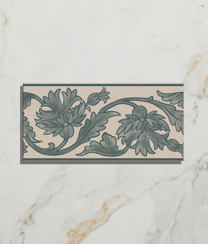 Victorian Style™ Wall Ceramic Decor Carnation Border Blue 7.5x15cm Sample