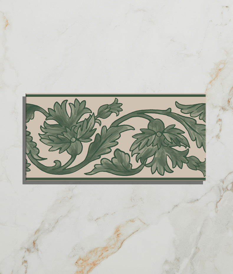 Victorian Style™ Wall Ceramic Decor Carnation Border Green 7.5x15cm