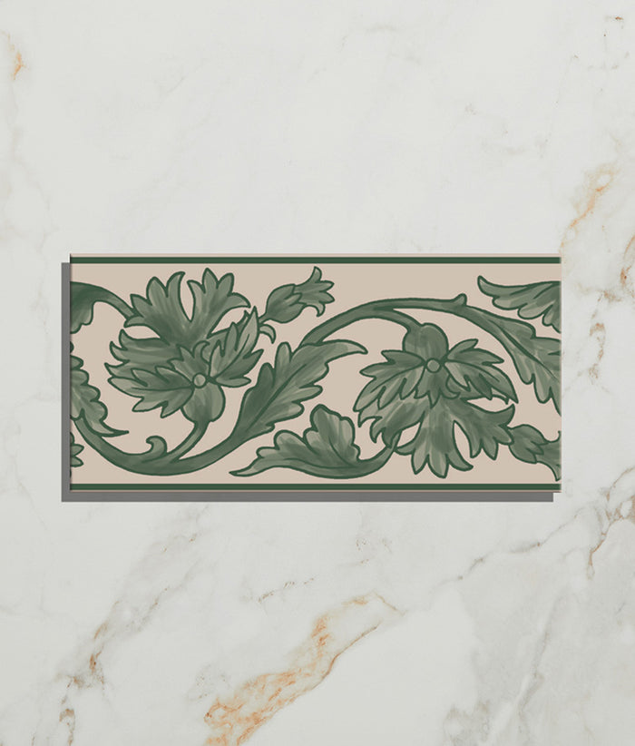 Victorian Style™ Wall Ceramic Decor Carnation Border Green 7.5x15cm