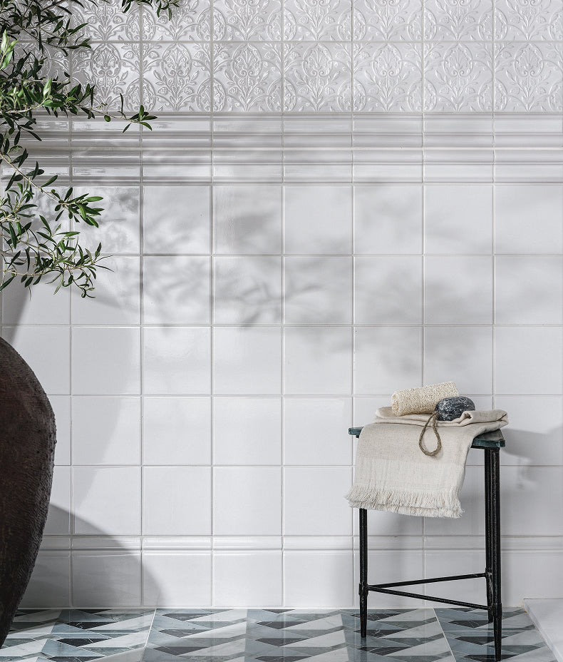 Victorian Style™ Wall Ceramic Cotton White Dado 7.5x15cm Sample