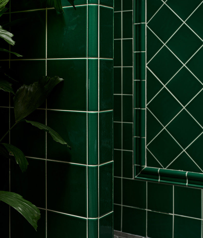 Victorian Style™ Wall Ceramic Emerald Green Simple Beading Crackle Glaze 3x15cm