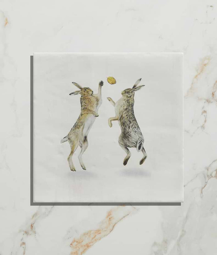 Wiltshire Hares Ceramic By Joanna May 12.5x12.5cm