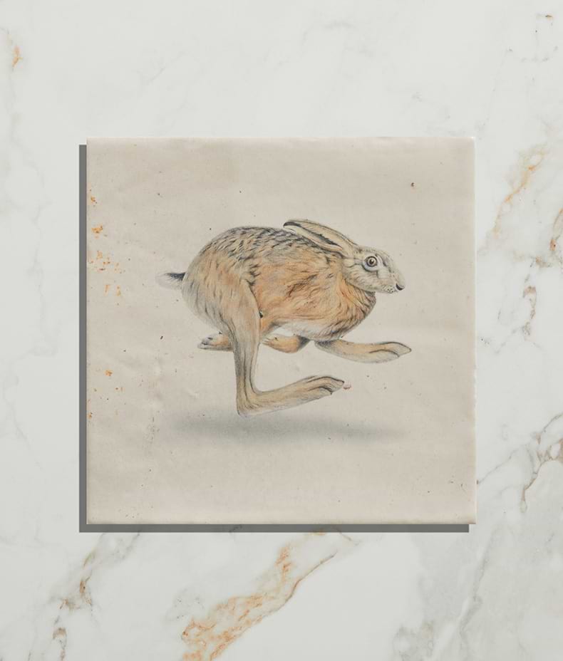Wiltshire Hares Ceramic By Joanna May 12.5x12.5cm Sample