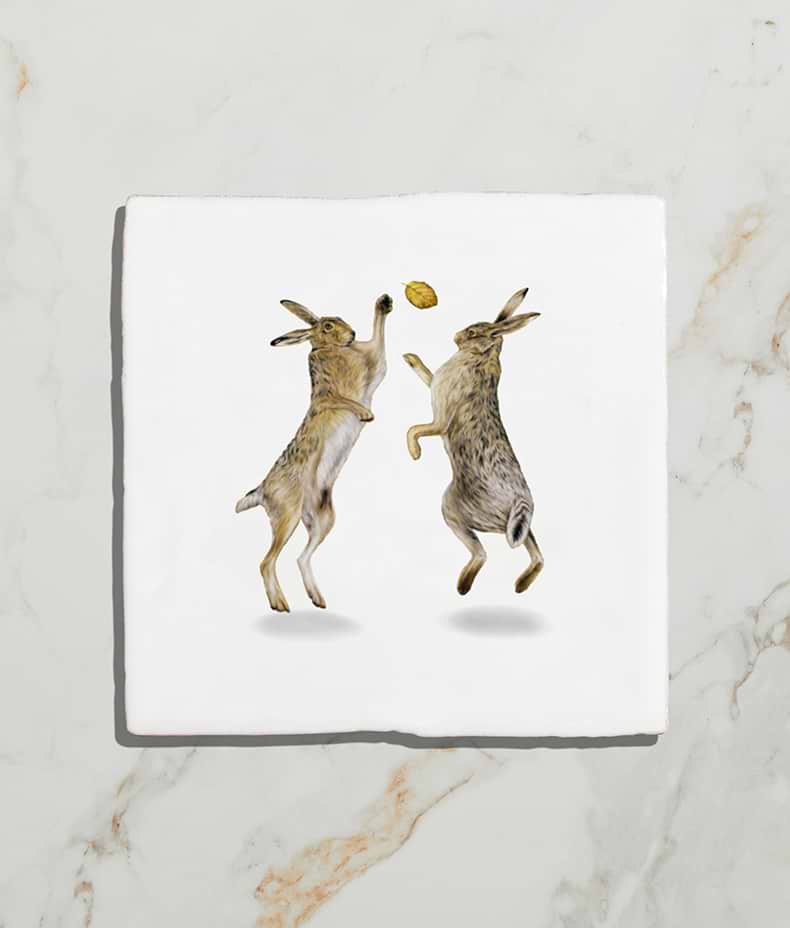 Wiltshire Hares Ceramic By Joanna May 13x13cm
