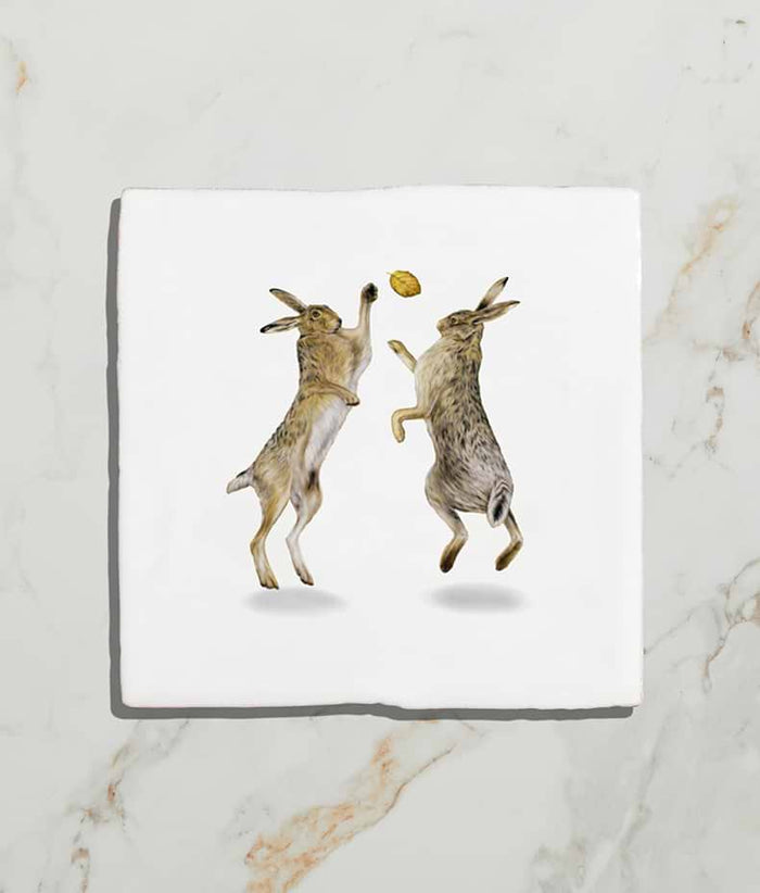 Wiltshire Hares Ceramic By Joanna May 13x13cm
